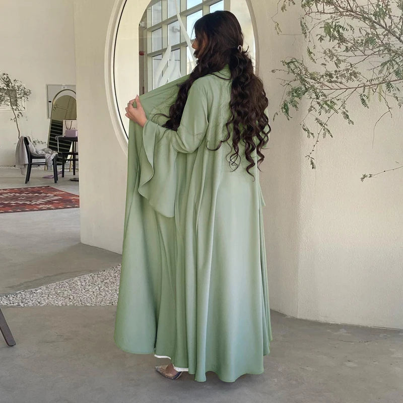 Farina Flare Sleeve Satin Abaya Set (2-Piece Set)
