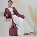 Namira Satin Diamond Cuff Sleeve Embellished Maxi Abaya Set (2 Piece Set)