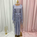 Bow Tie Shiny Satin Wrap Dress Set