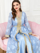 Floral Moroccan Kaftan Dress (3-Piece Set)
