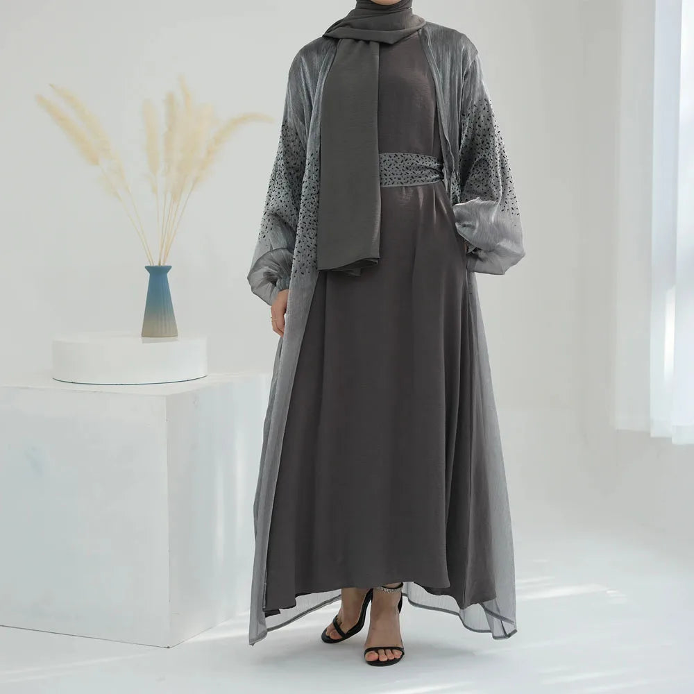 Basma Black Beaded Open Abaya Dress Set (2-Piece Set) Basma Black Beaded Open Abaya Dress Set (2-Piece Set)