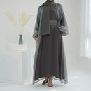 Basma Black Beaded Open Abaya Dress Set (2-Piece Set)