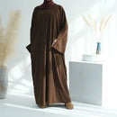 Fall Oversized Corduroy Closed Maxi Abaya Dress with Pockets