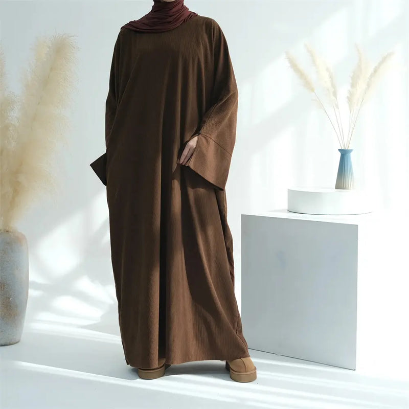 Fall Oversized Corduroy Closed Maxi Abaya Dress with Pockets