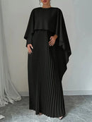 Luxury Pleated Satin Pullover Cape Shawl Evening Dress
