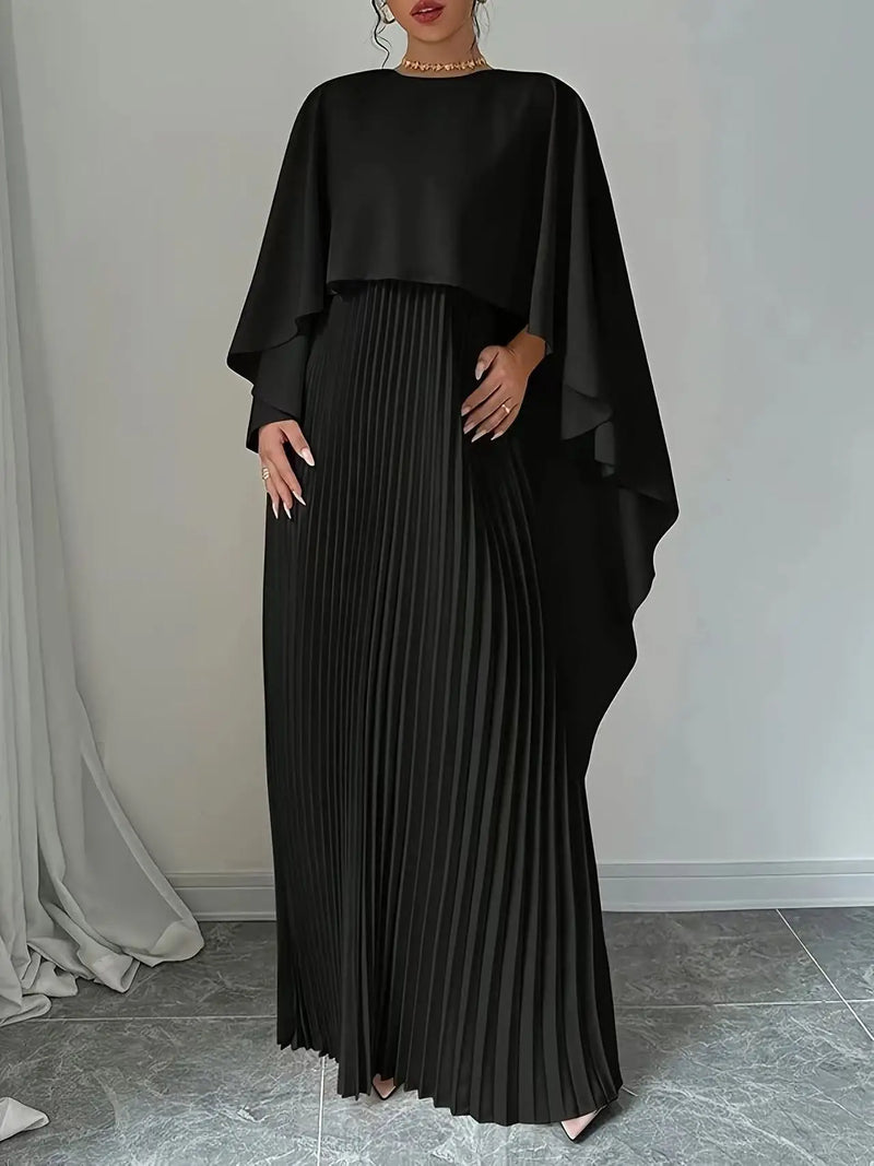 Luxury Pleated Satin Pullover Cape Shawl Evening Dress Luxury Pleated Satin Pullover Cape Shawl Evening Dress