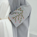 Floral Vines Embroidered Open Abaya Kimono Dress
