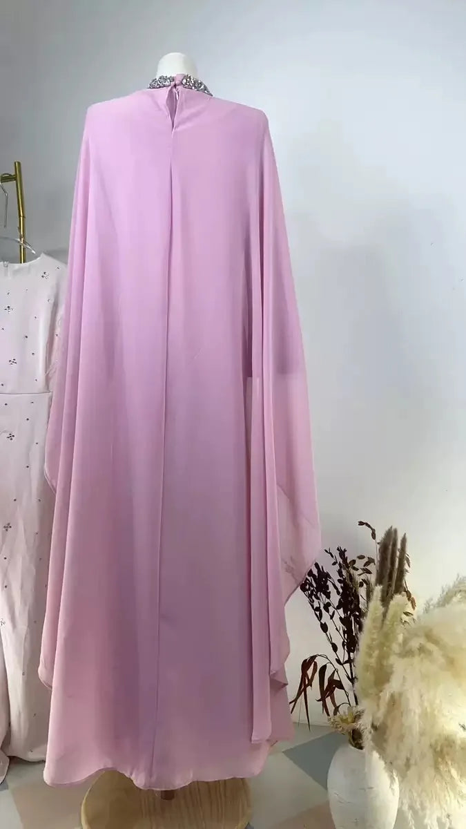 Luxury Rhinestone Embellished Cape Shawl Evening Dress