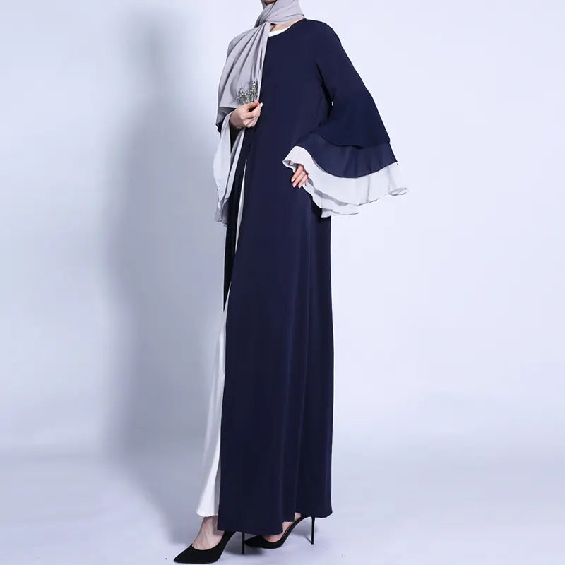 Carine Chiffon Layered Wide Sleeve Open Abaya Dress