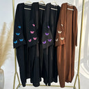 Butterfly Embroidered Open Abaya Kimono Dress