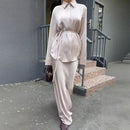 Satin Button-Up Tunic & Maxi Skirt Set (2-Piece)