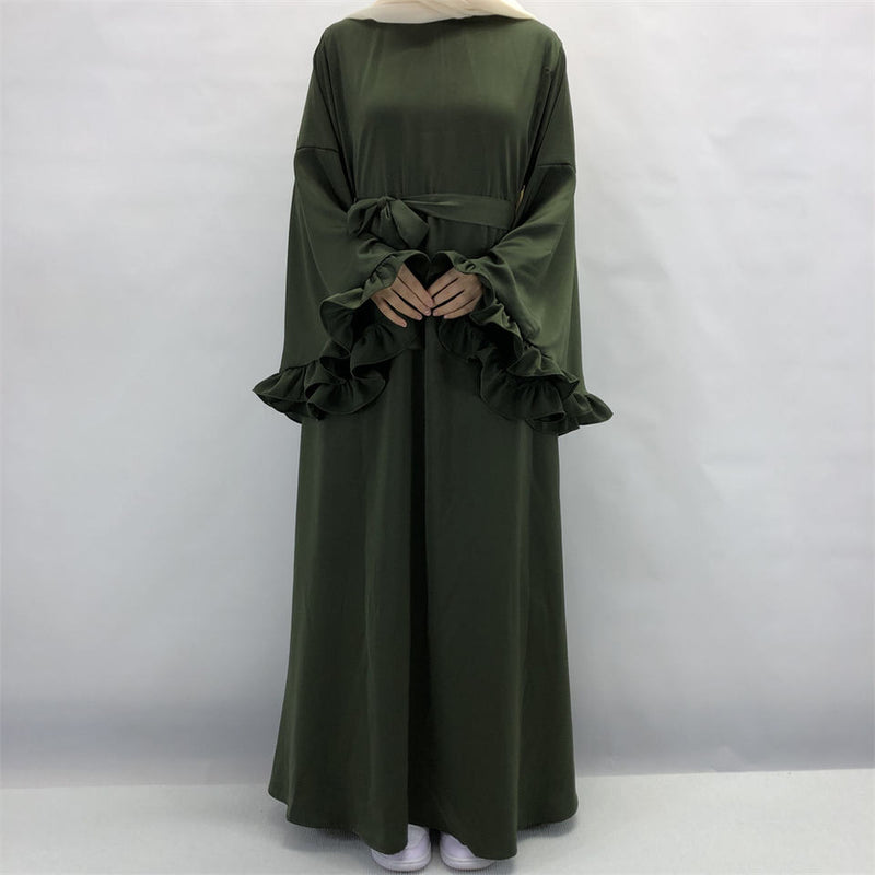 Fariha Flared Ruffle Sleeve Satin Maxi Dress