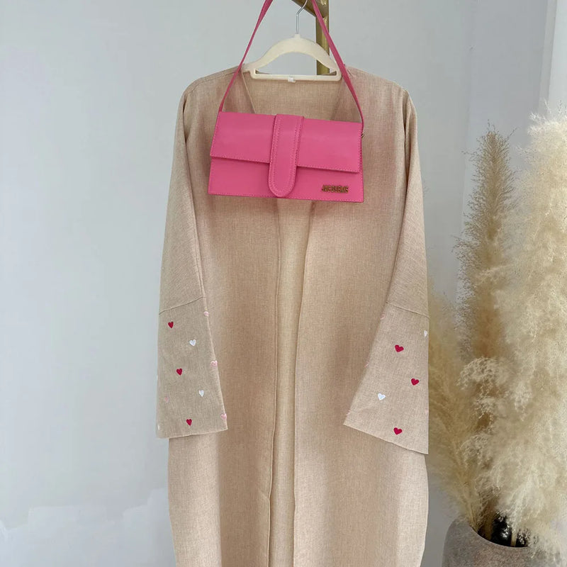 Heart Shape Embroidered Open Abaya Kimono Dress