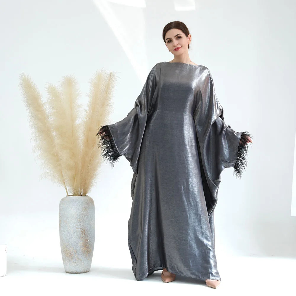 Farha Feather Batwing Sleeve Maxi Dress