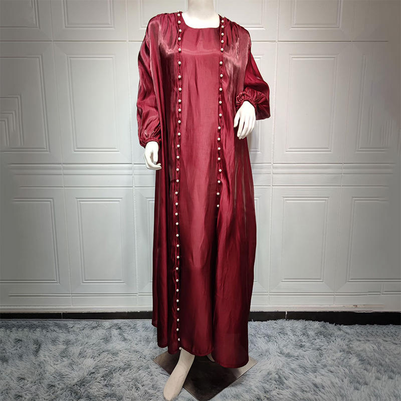 Doha Pearled Satin Abaya Set
