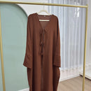 Fatiha Front Tie Strings Crepe Kimono Open Abaya