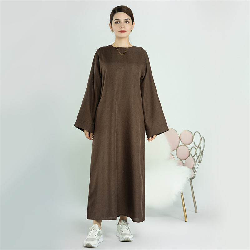Turkish Linen Maxi Abaya Dress with Pockets