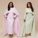 Luxury Pearl Rhinestone Embellished Cape Shawl Evening Dress