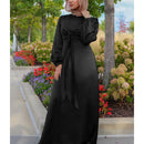 Shiny Satin Knot Tie Maxi Dress