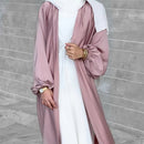 Emirati Puff Sleeve Satin Open Abaya