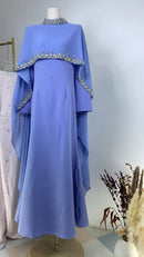 Luxury Rhinestone Embellished Cape Shawl Evening Dress