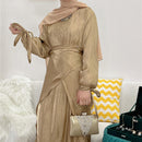 Bow Tie Shiny Satin Wrap Dress Set