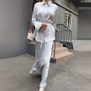 Satin Button-Up Tunic & Maxi Skirt Set (2-Piece)