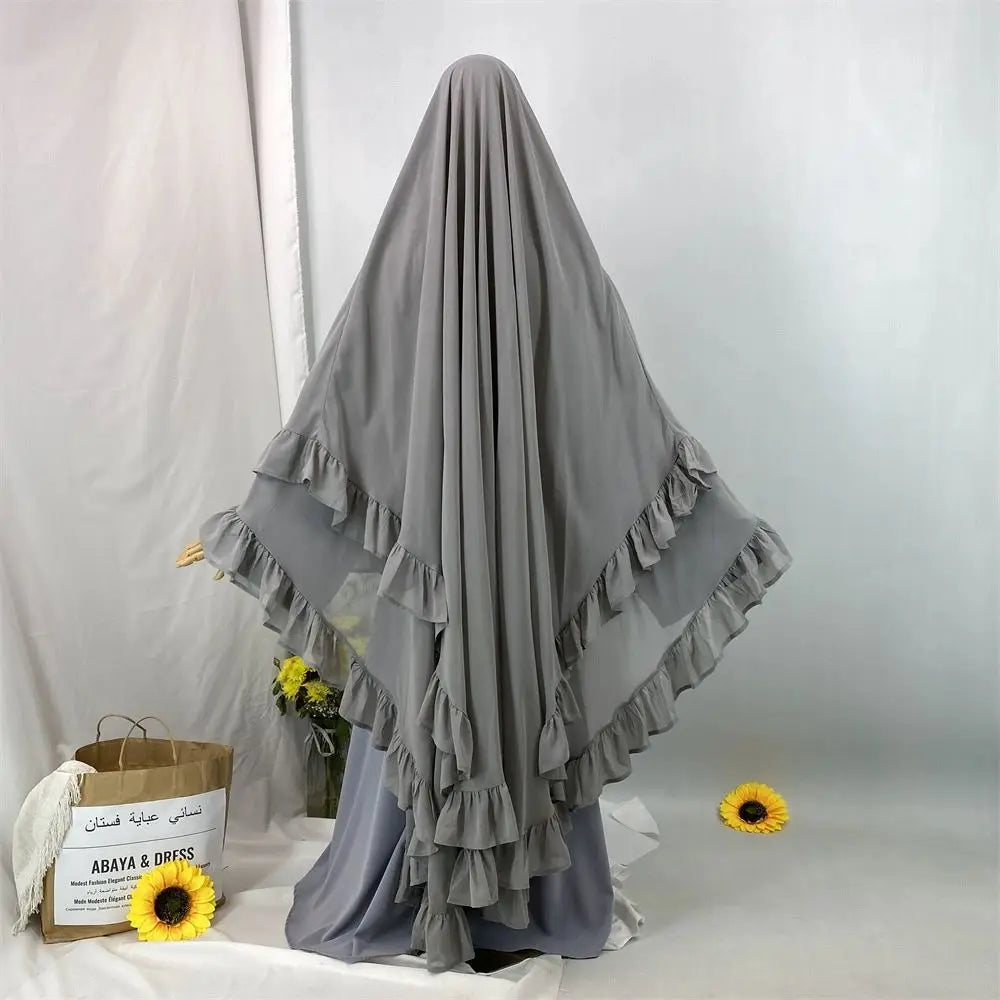 Layered Ruffle Chiffon Maxi Khimar Prayer Dress