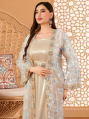 Floral Sequined Mesh Open Abaya (3-Piece Set)
