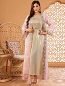 Floral Sequined Mesh Open Abaya (3-Piece Set)