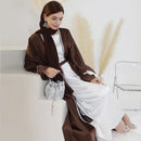 Namira Satin Diamond Cuff Sleeve Embellished Maxi Abaya Set (2 Piece Set)