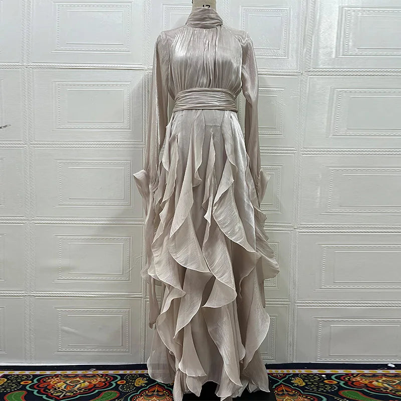 Lotus Tier Ruffle Evening Dress
