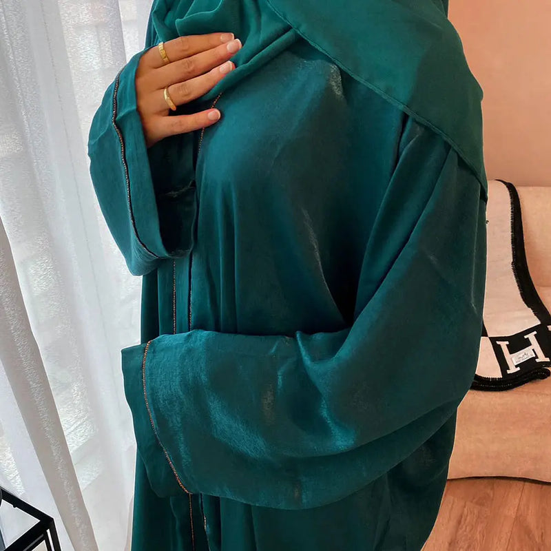 Rania Bedazzeled Satin Maxi Open Abaya