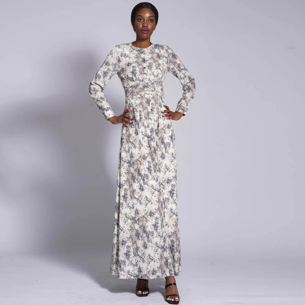 floral maternity dress long sleeve Aqua Floral 3/4 Sleeve Maxi Dress