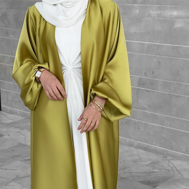 Emirati Puff Sleeve Satin Open Abaya