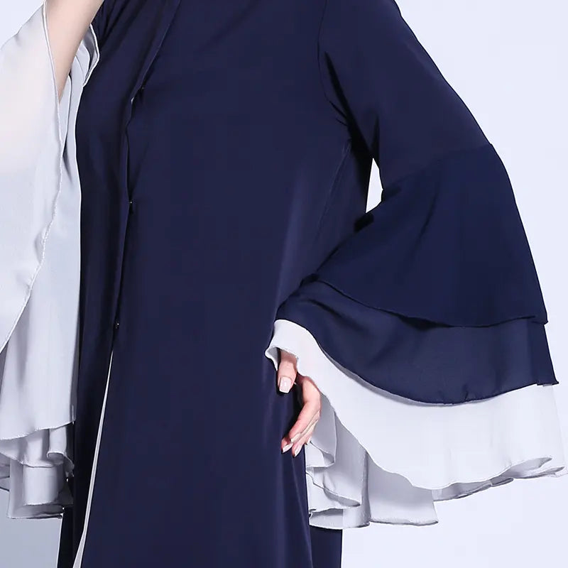 Carine Chiffon Layered Wide Sleeve Open Abaya Dress