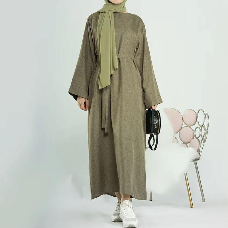 Turkish Linen Maxi Abaya Dress with Pockets