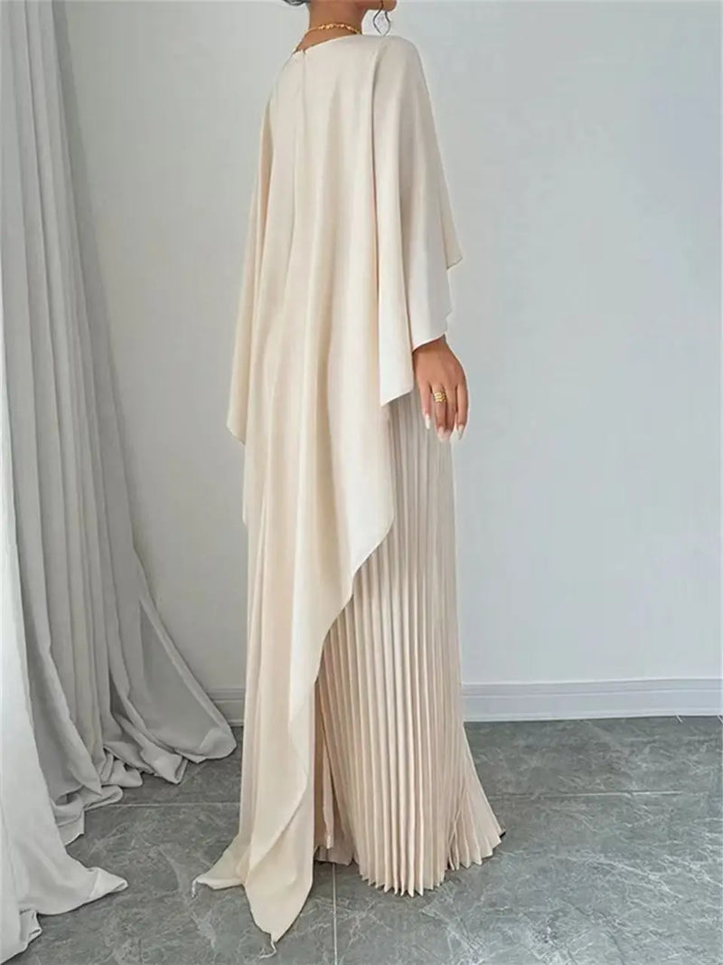 Luxury Pleated Satin Pullover Cape Shawl Evening Dress Luxury Pleated Satin Pullover Cape Shawl Evening Dress