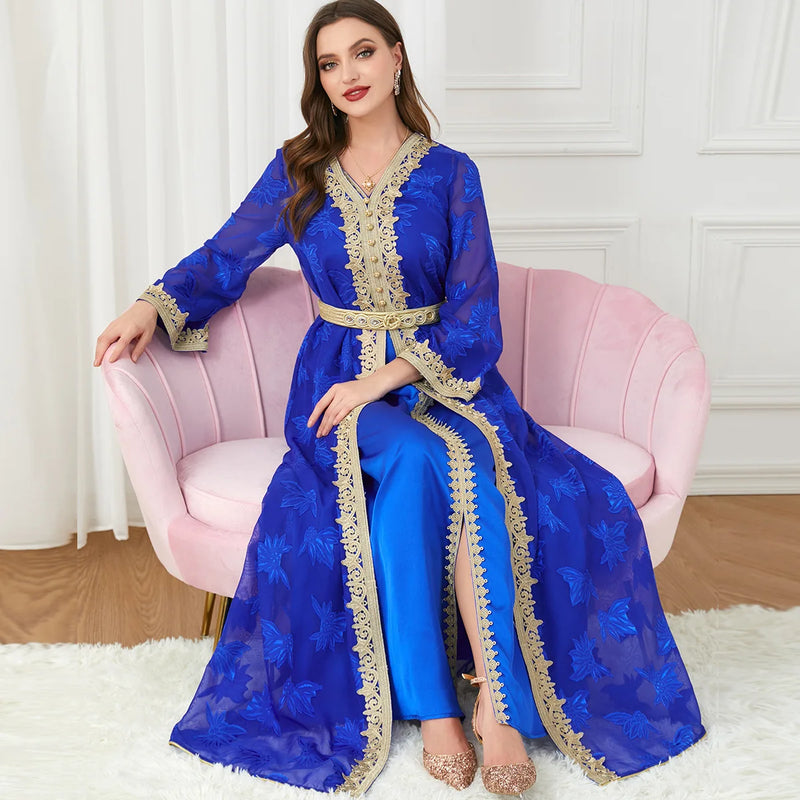 Floral Moroccan Kaftan Dress (3-Piece Set)