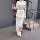 Satin Button-Up Tunic & Maxi Skirt Set (2-Piece)