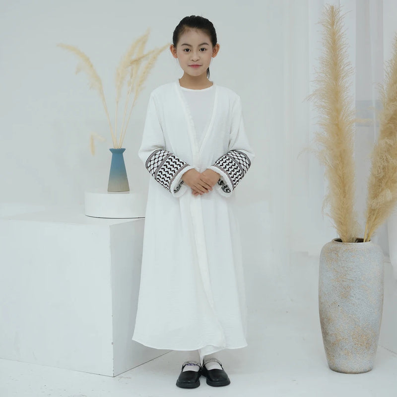 Palestinian Keffiyah Embroidered Open Abaya Cardigan for Girls