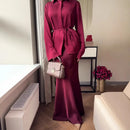 Satin Button-Up Tunic & Maxi Skirt Set (2-Piece)