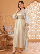 Floral Sequined Mesh Open Abaya (3-Piece Set)