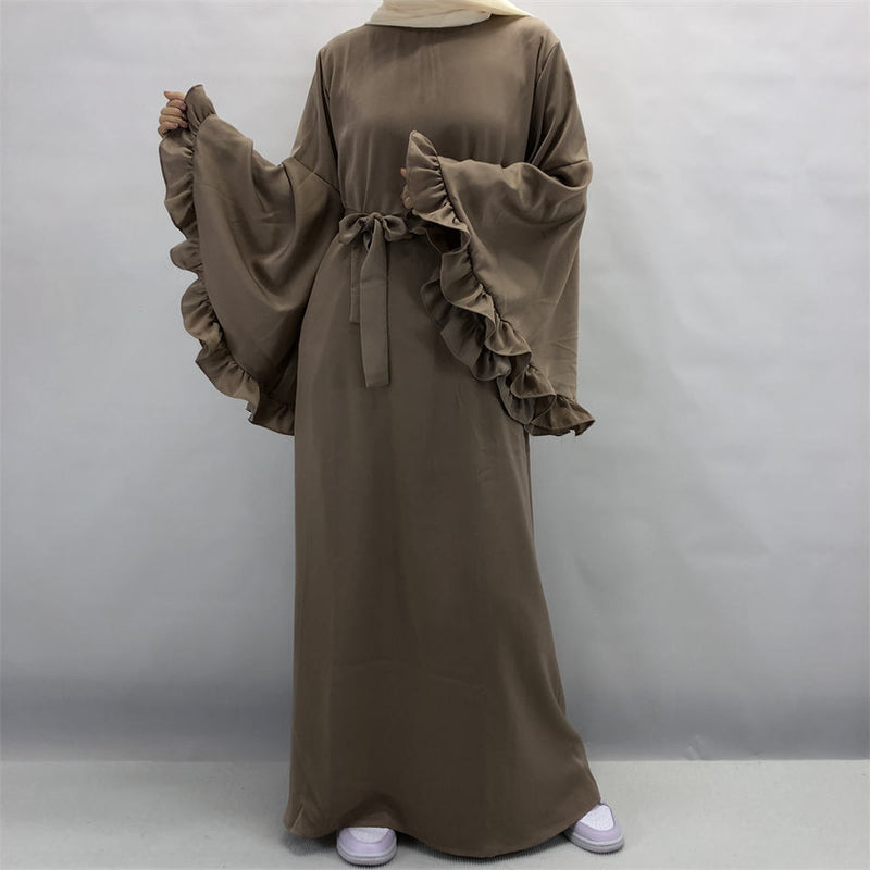 Fariha Flared Ruffle Sleeve Satin Maxi Dress - Main Image