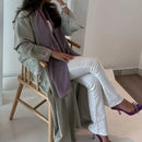 Palm Trees Embroidered Open Abaya Kimono Dress