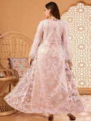 Floral Sequined Mesh Open Abaya (3-Piece Set)
