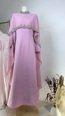 Luxury Rhinestone Embellished Cape Shawl Evening Dress