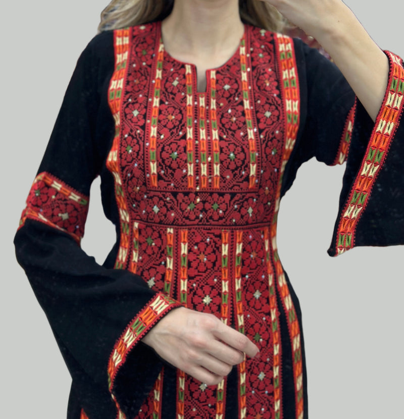 Thobe Tradizionale Palestinese Donna – Abito Nero In Crepe Taglia Unica – Nuovissimo - Foto 2