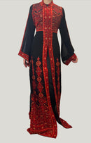 Dhuha Red Tatreez Embroidered Palestinian Kaftan Thobe (2 Piece Set)