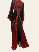 Dhuha Red Tatreez Embroidered Palestinian Kaftan Thobe (2 Piece Set)